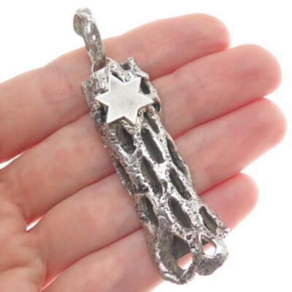 925 Sterling Silver Vintage Star of David Judaica Mezuzah Pendant